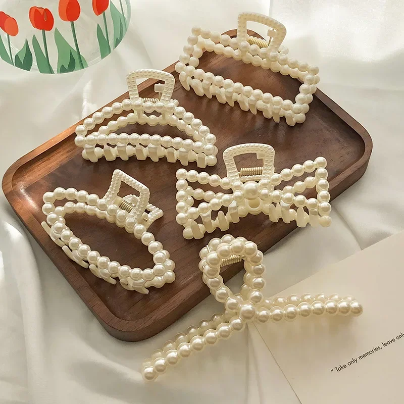 Horquilla con cuentas de perlas para mujer, pasadores geométricos bonitos para el pelo, pinzas para el pelo de cola de caballo, accesorios para el cabello, 2 uds.