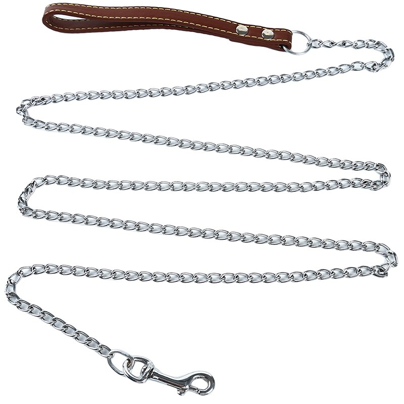 Duurzaam Anti-Bite Metalen Hond Keten Lead Voor Small Medium Grote Hond Keten Leiband Handvat Leads Pu Leer Ijzer ketting Huisdier Accessoires