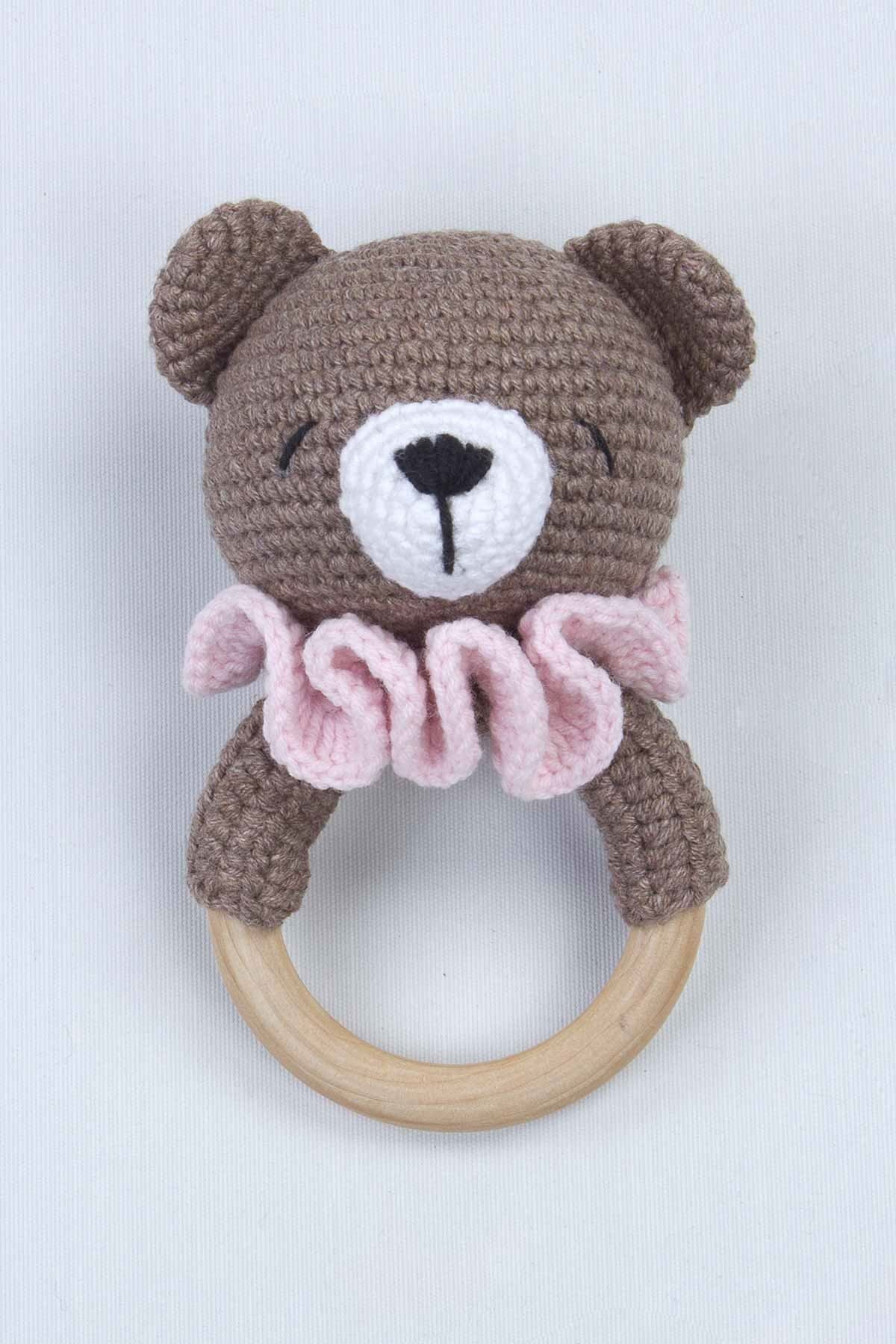 Brown Organic Handmade Amigurumi Teddy Bear Rattle Toy