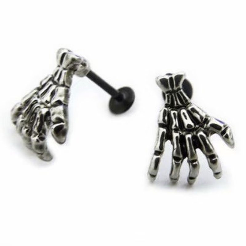 único Punk cráneo diablo mano piercing de joyas para labio esqueleto Labret para Mujeres Hombres Palma aretes de navidad