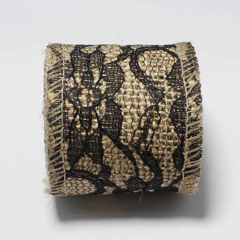 2 metros de juta natural hessian serapilheira laço fita rústico casamento belting cinta buquê acessórios: Black Lace