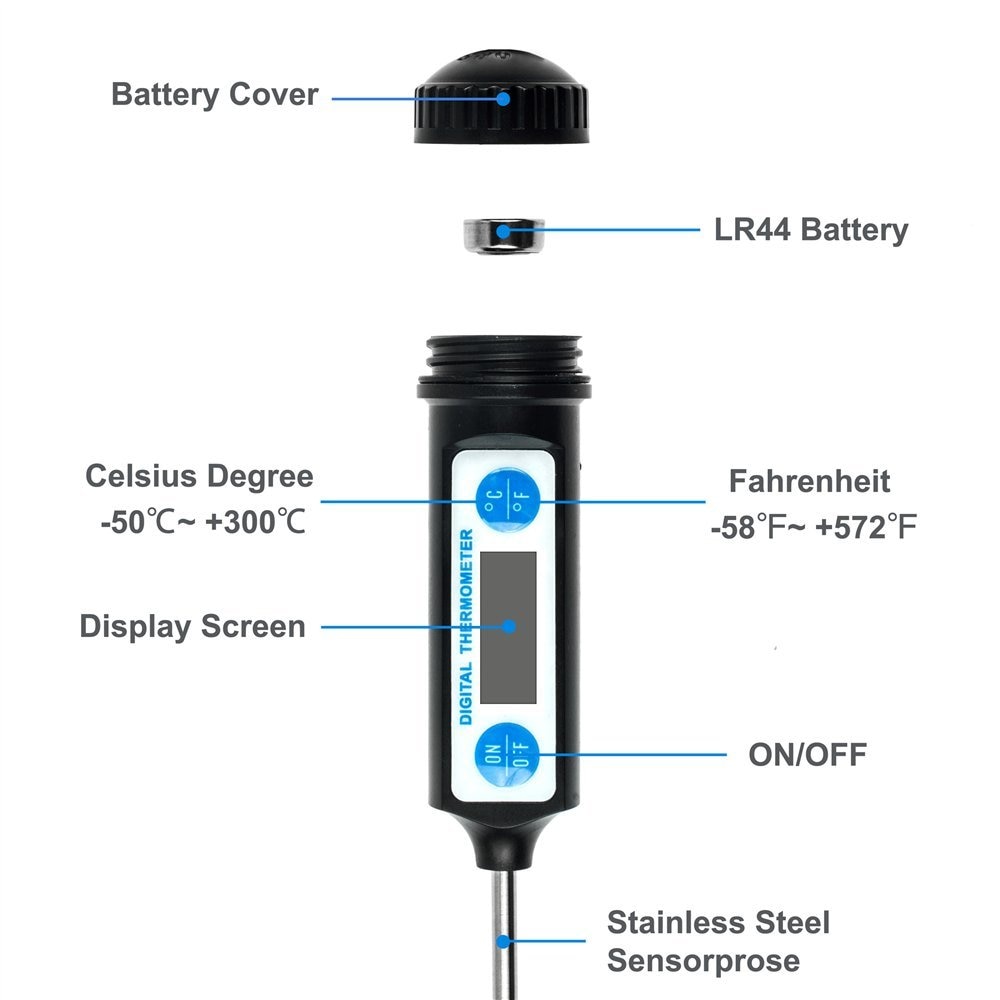 Anpro – thermomètre numérique à longue sonde pour cuisine, pour cuisson électronique, pour gâteau, soupe, friture, BBQ, viande, avec batterie