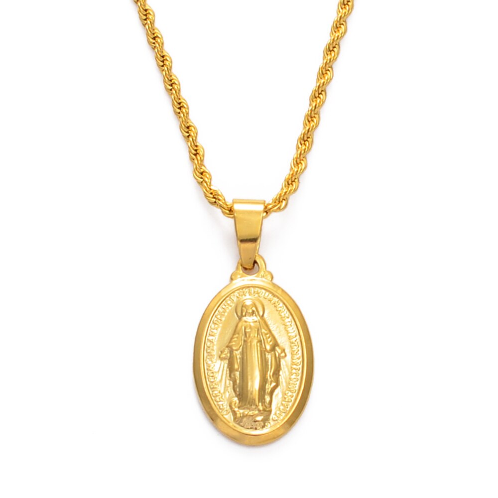 Anniyo, collares de cuerda con colgante de la Virgen María, Color dorado para hombres y mujeres, joyería para mujer, , cadena de de collar cruzado #230406