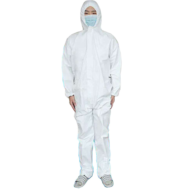 Wrap Foot Coverall SMS Chemical Safety Clothing Health care Hazmat Suit Factory Dust-proof Protective Clothing Workwear: White / L