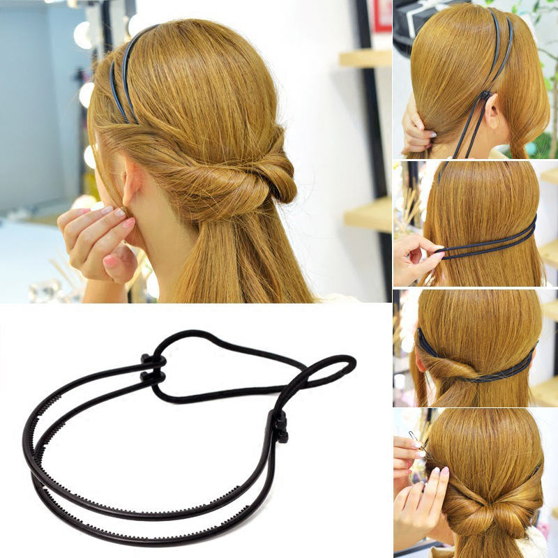 Lystrfac Diadema negra para mujer, diadema trenzada, banda de goma doble, accesorios para el cabello: Default Title