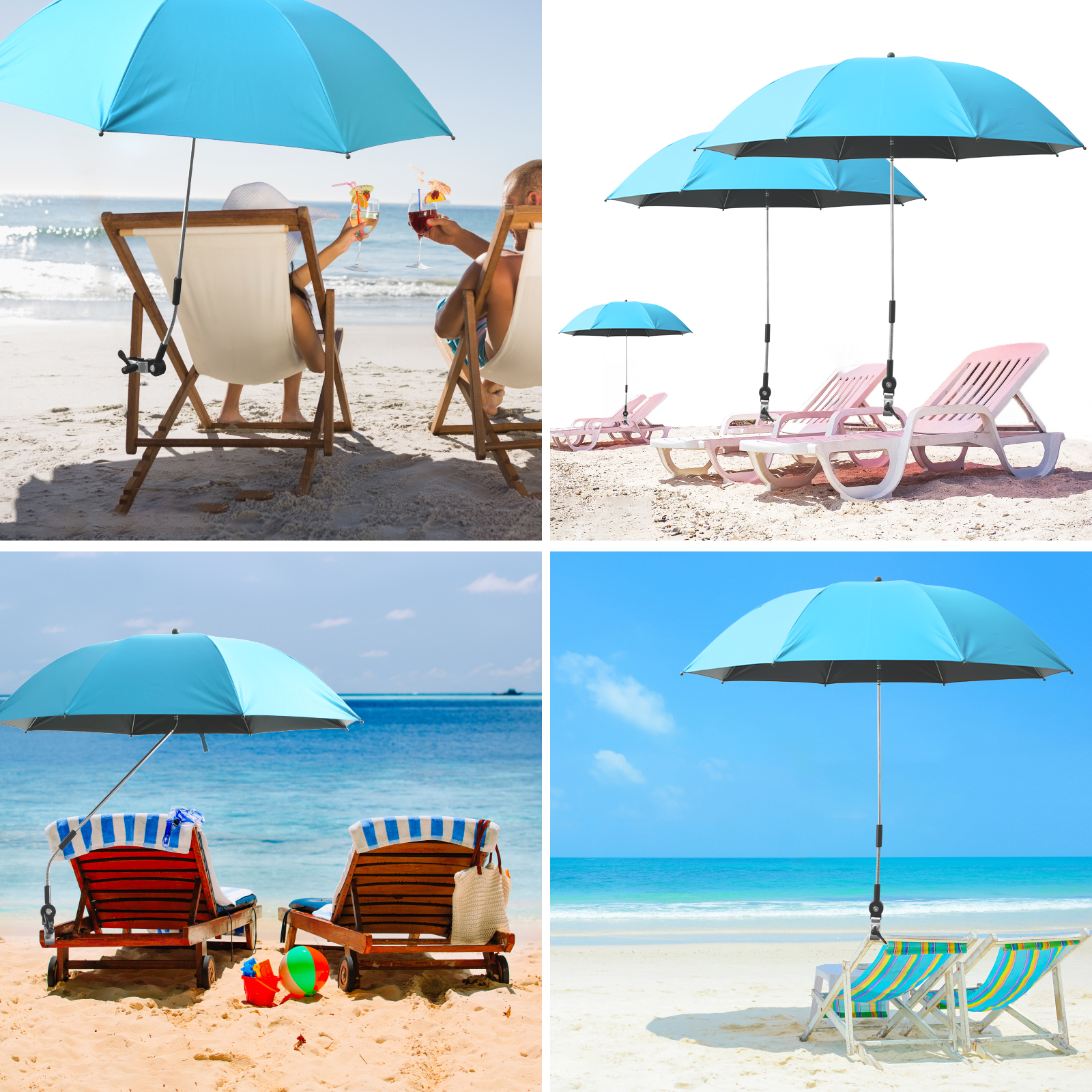Strandschirm mit Universalklemme 360° ° Verstellbarer Schirmschirm, 42 Zoll, Outdoor-Regenschirm für Strand, Camping, Stuhl, Rollstuhl
