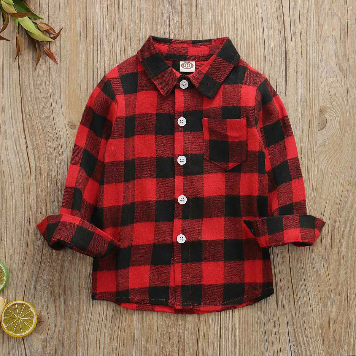 Baby Lente Herfst Kleding Peuter Baby Meisje Jongen Kerst Kleding Brief print Tops Plaid Lange Mouw T-Shirt 1- 6T