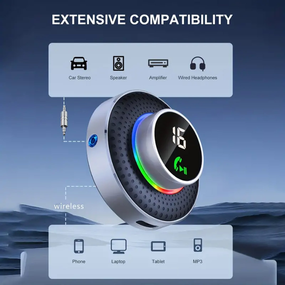 Handsfree bellen Carkit Bluetooth draadloze ontvanger 3,5 mm Aux draadloze muziekontvanger Ondersteuning voor het aansluiten van 2 apparaten Auto-adapter