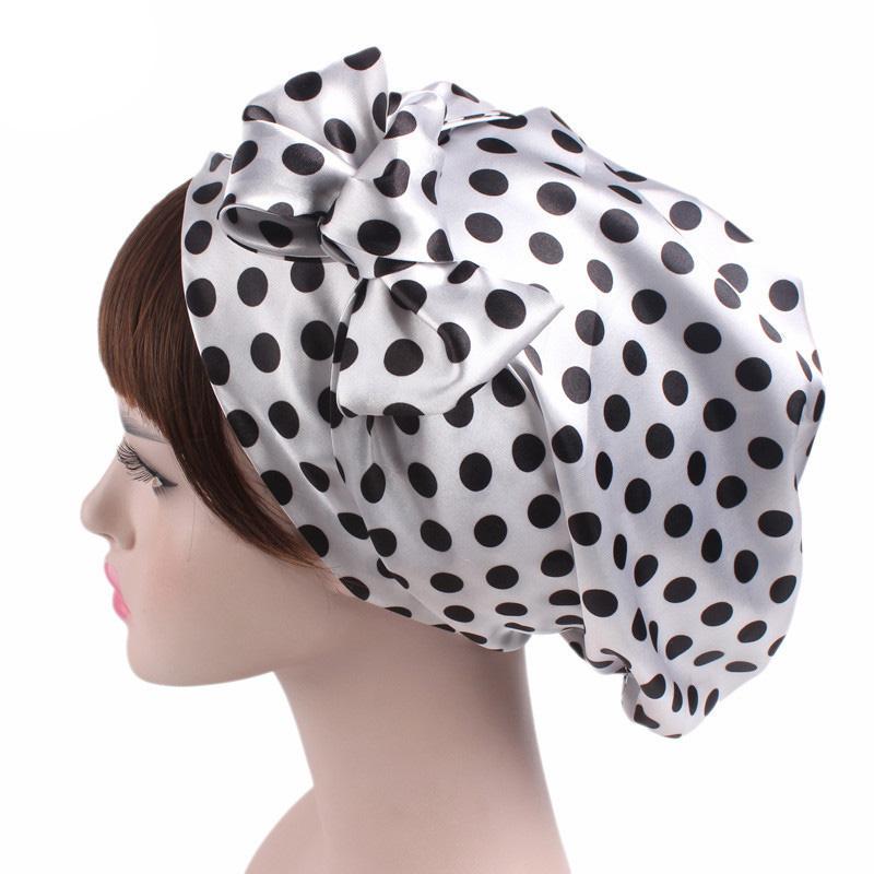 Satin dame hijab kemo hat turban hoved tørklæder hårtab hovedbeklædning bandana bånd sløjfe tørklæde cancer kasketter beanie cover: Sort hvid