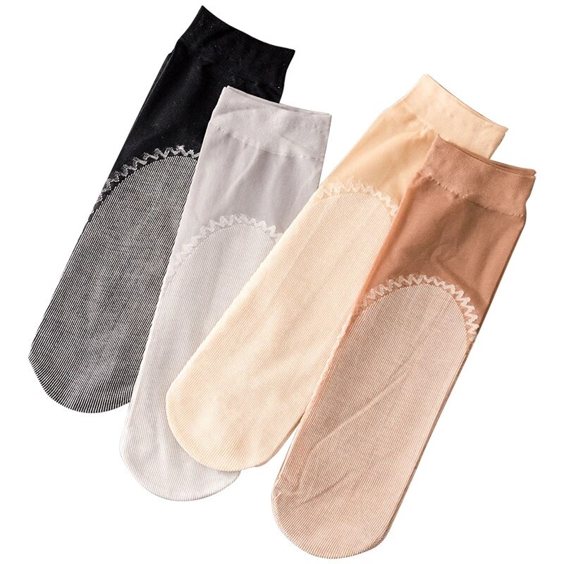 4Pairs Lente Zomer Fluwelen Zijde Vrouwen Sok Katoen Onderkant Avondmaal Zachte Klassieke Ultradunne Comfortabele Transparant Casual Sokken