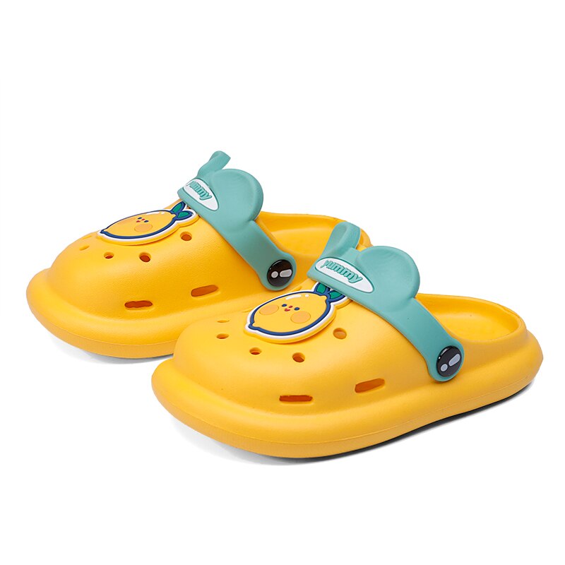 Kinder Maultiere Clogs Sommer Kinder Garten Schuhe Mädchen Jungen Strand Schuhe Candy Farbe Loch Töpfe Enfant Sohle Weiches Licht Hausschuhe: YELLOW / 23