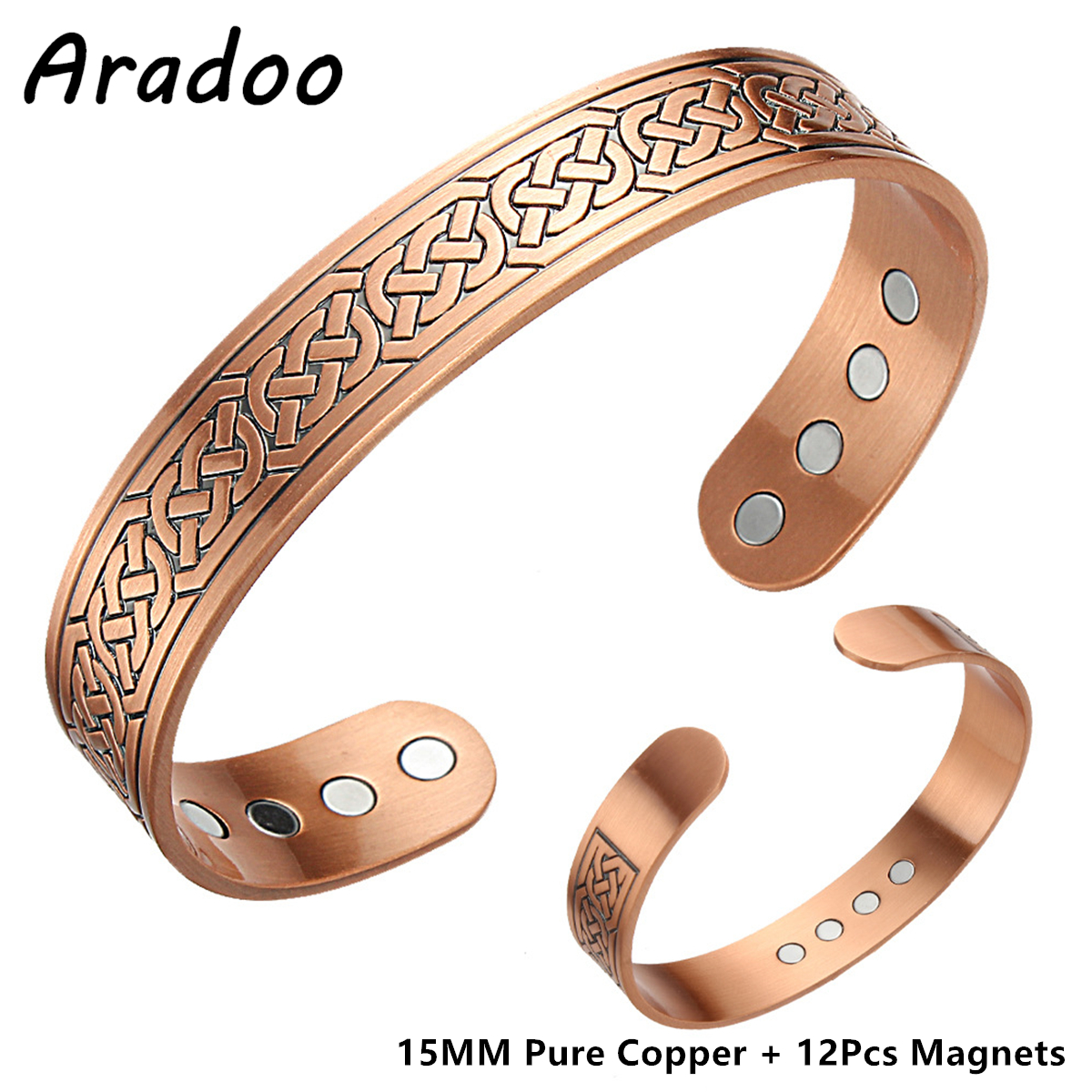 Aradoo pulseiras magnéticas de cobre para homens e mulheres com ímãs de neodímio árvore da vida pulseira de cobre puro joia presente: Banhado a ródio
