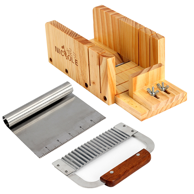 Nicole Zeep Maken Gereedschap Kit Handgemaakte Zeep Siliconen Mal Verstelbare Cutting Doos Golvend Straight Rvs Snijders