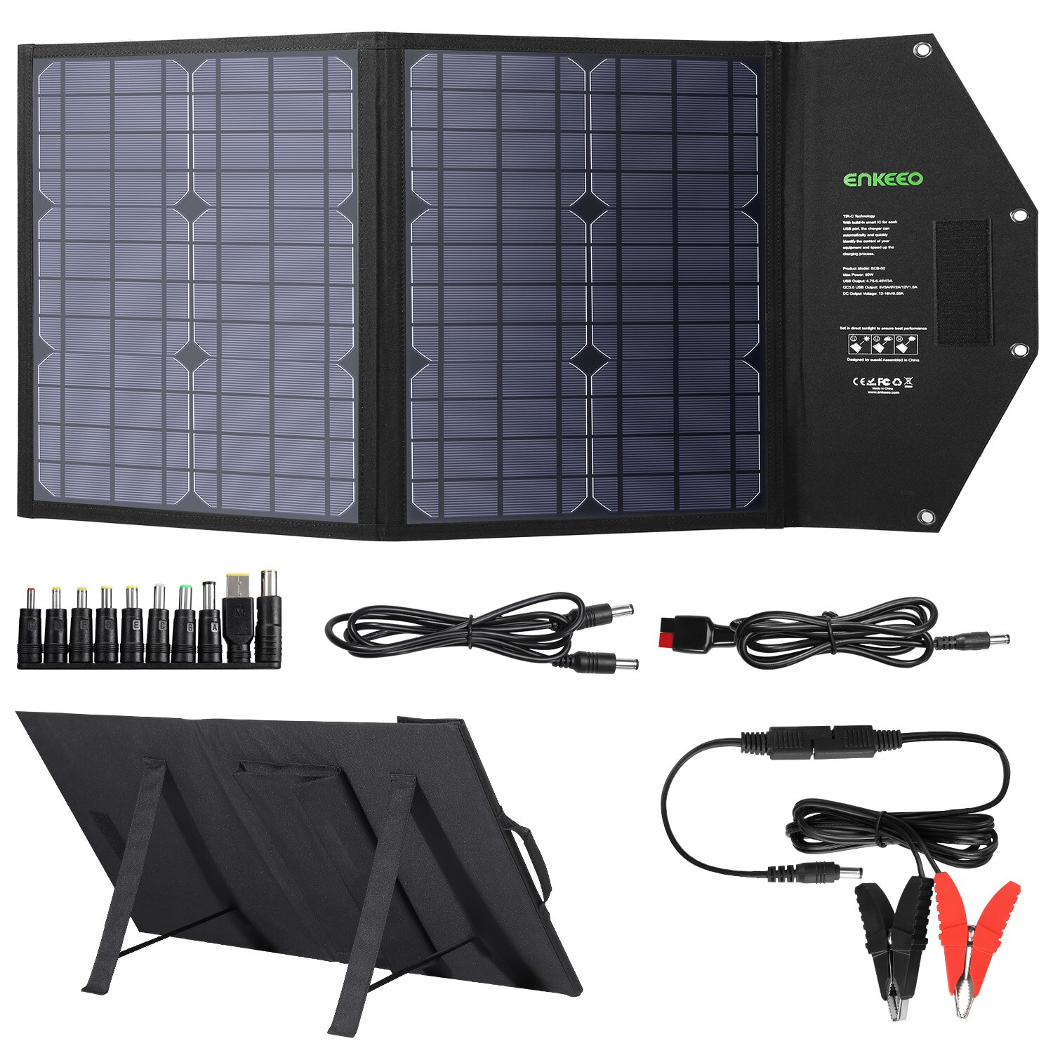 ENKEEO 28W Solar Panel Charger Foldable Solar Panel with MPPT Controller Multiple Connection Cables For Outdoor Charging