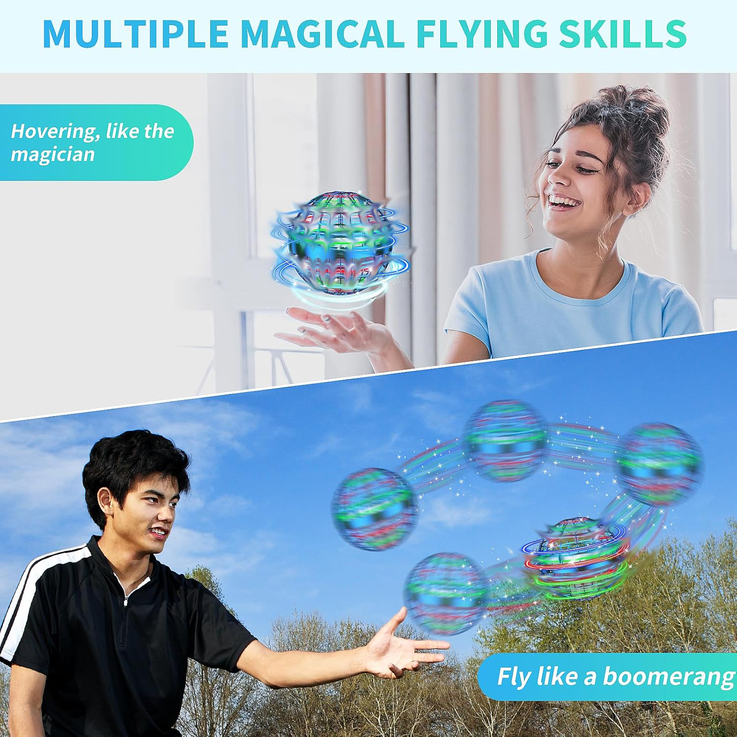 Palla giocattolo Palla volante magica Divertimento giocattolo per bambini Ragazzo Luminoso sospeso Giocattolo da esterno Ragazza Gioco per feste al coperto Giocattolo Regalo di festival