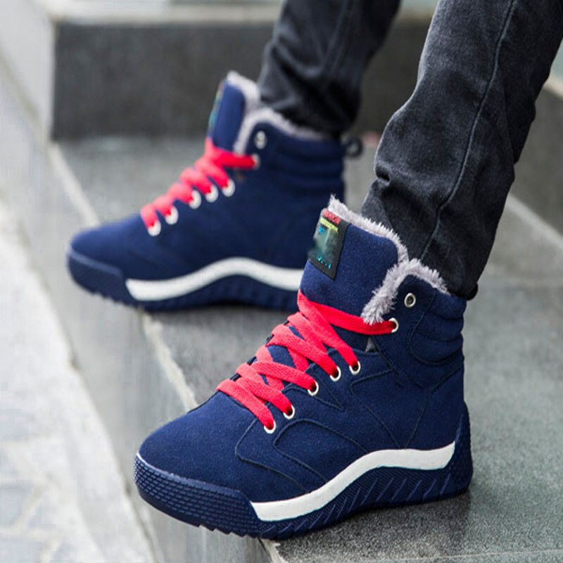 Dames sneeuwlaarzen pluche lage sleehak winter sneeuw sneaker casual schoenen weerstand slip warme pluche ronde neus vetersluiting casual schoenen: Blauw / 40