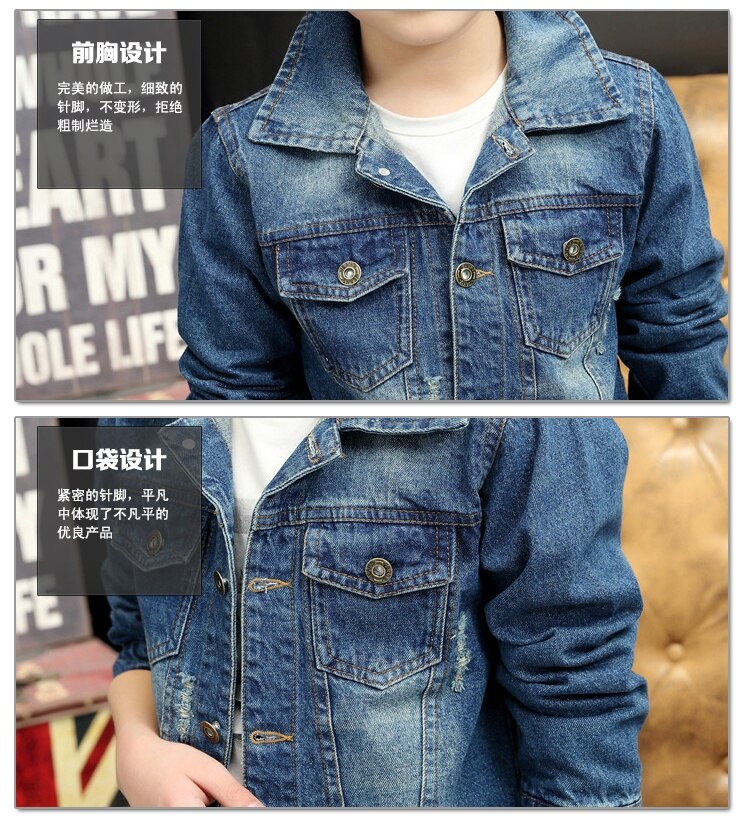 Jongens Jas Nieuwjaar Fall Wassen Zachte Denim Jas Enkele Breasted Jas Denim Jas Kind Kind Kleding