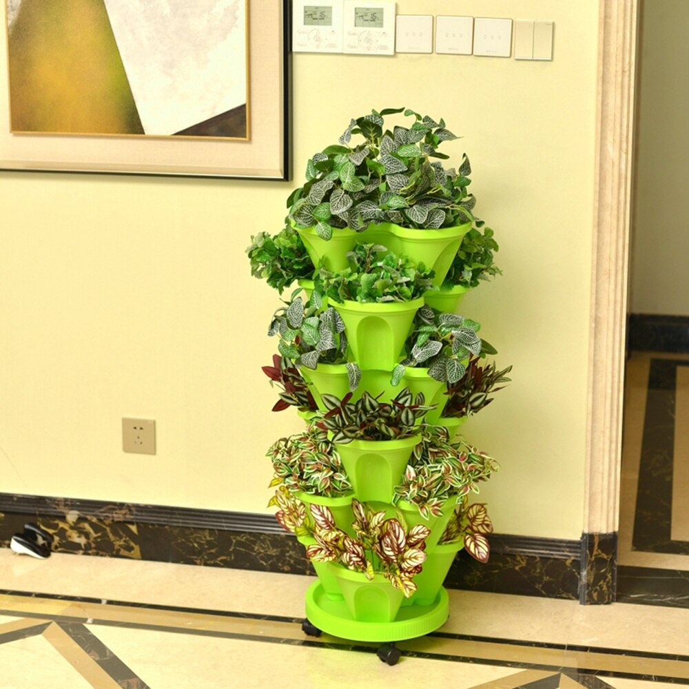 1 Set of 6pcs Flowepot Multilayer Stacking Cultivation Pot Vegetable Melon Fruit Strawberry Planting Pot - 1pc Tray and 5pcs Pot