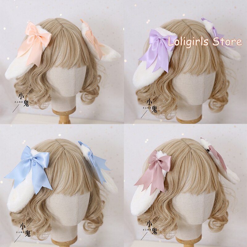 Multicolor Lolita Bunny Ears Hair Clip Hair Accessories Lop-eared Rabbit Hairpin Soft Sister Lolita Bowknot Barrettes Headdress