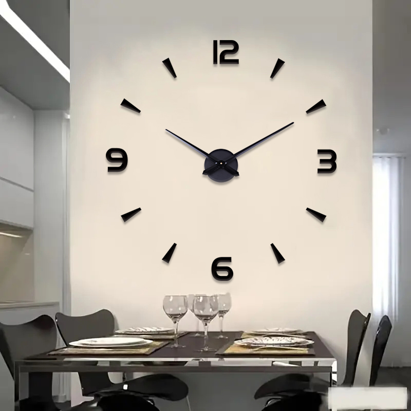 Grande relógio digital 3D, relógio suspenso, sala de estar, jardim grande, adesivo de parede com espelho acrílico, sala de estar, decoração de quarto