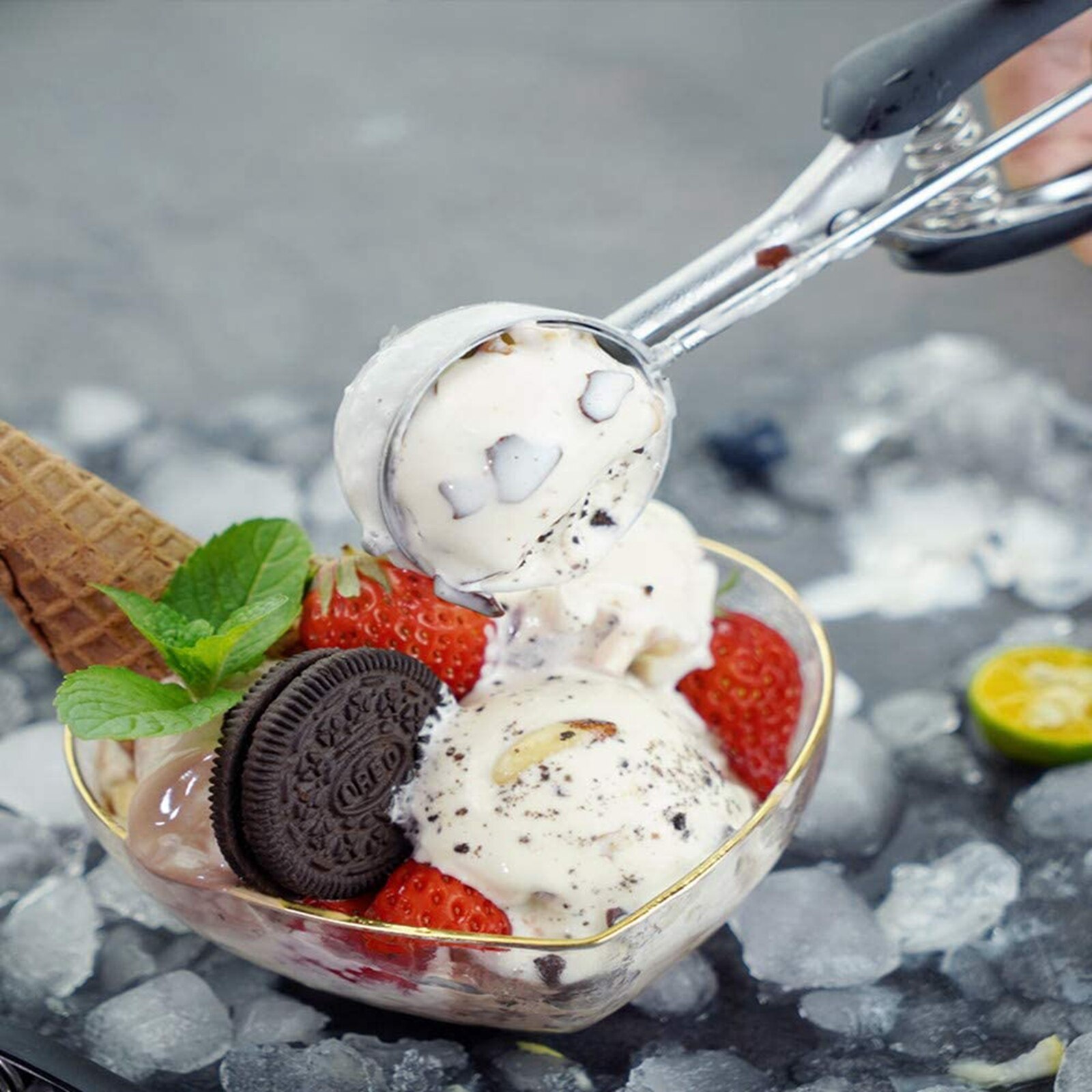 Ice Cream Scoop with Trigger Stainless Steel Dough Baking Sorbet DIY Maker