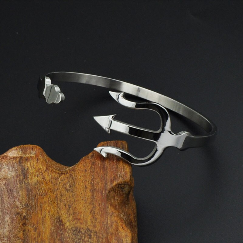 1 pc aço inoxidável garfo de peixe pulseiras tamanho aberto tridente garfo pulseira estilo punk para todas as meninas dos homens bonitos 4 cores jóias