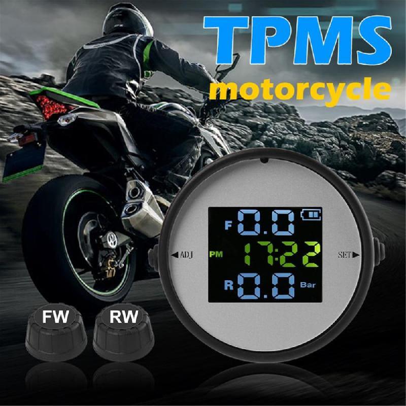 Wireless LCD Motorcycle Tire Pressure Monitoring System TPMS External Sensor Realtime Monitor Time Display Tire Pressure Gauge