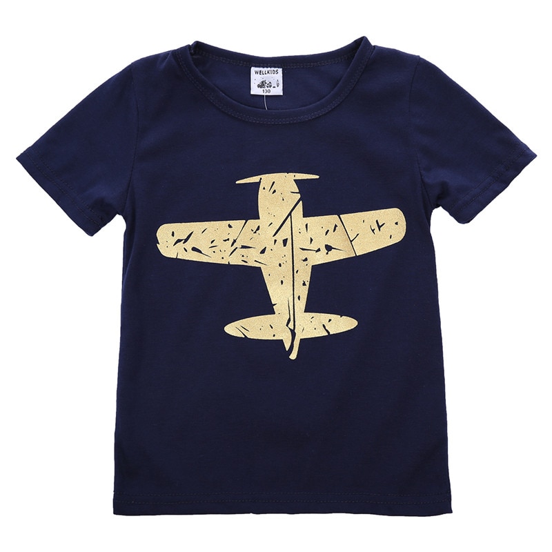 Cotton Toddler Kids Baby Boy T-shirt Clothes Aircraft Printing Blue Airplane Plain Tees Tops Short Sleeve T-Shirt Clothing