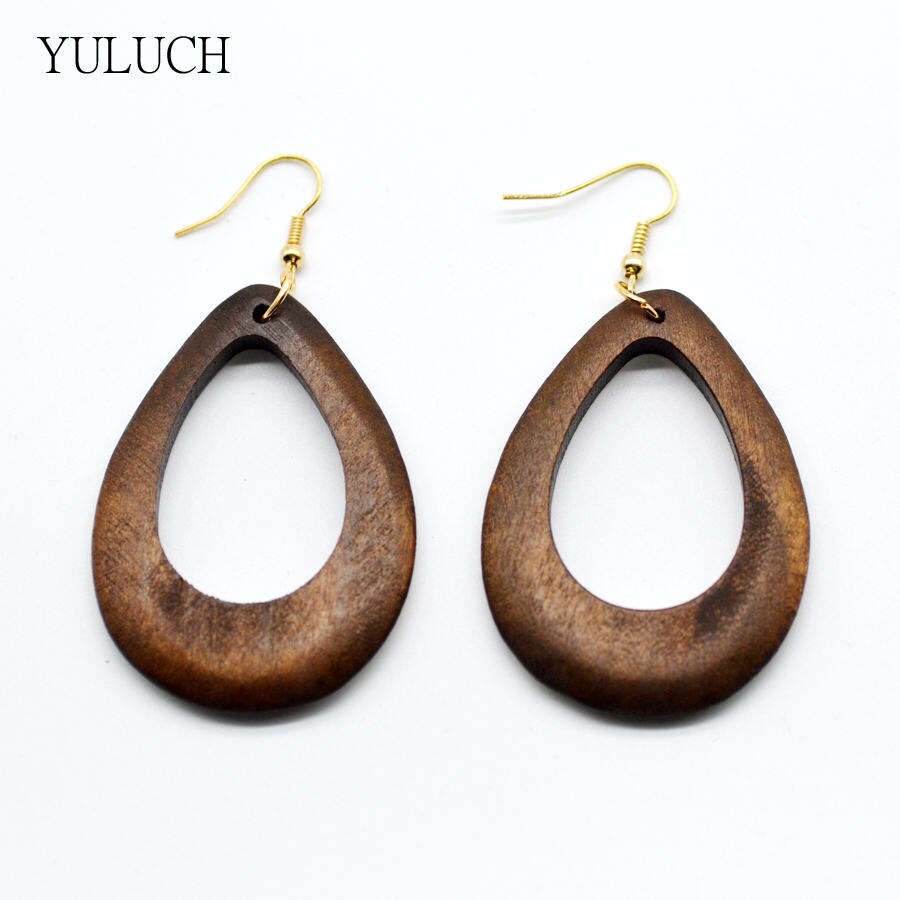 2017New Vrouw Oorbellen Eardrop Handgemaakte Houten Oorbel Holle Ronde Nationale Stijl Mode-sieraden Dangler 1 Paar: Brown