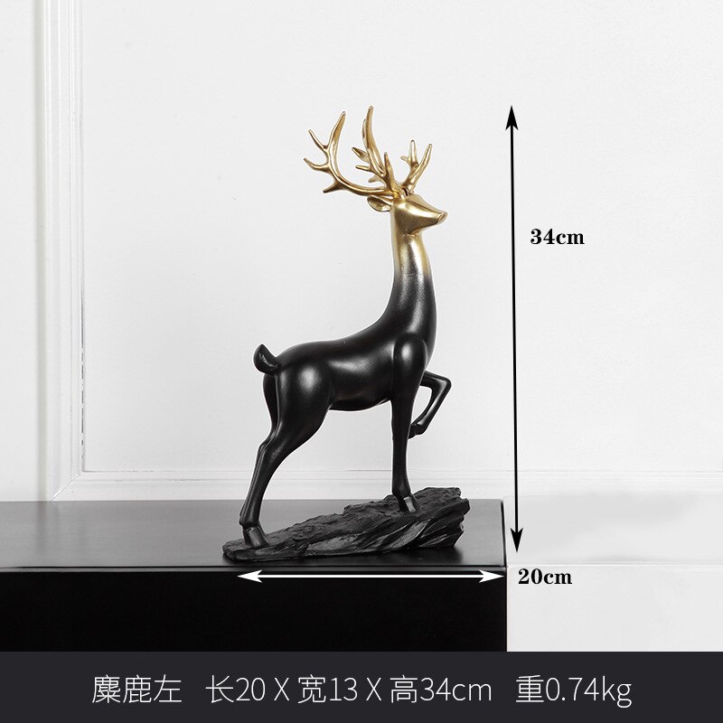 Deer Statue Figurines for Interior Crystal Ball Modern Home Decoration Living Room Decoration Desk Accessories Golden Craft: Black-A