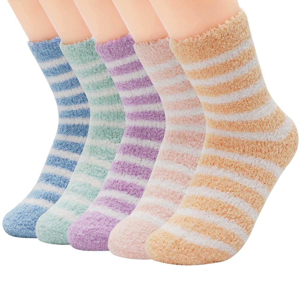 5 paar Süssigkeit Warme Dame Herz Nette Winter Kawaii Dicken lässig Frauen Socken verschwommen flauschige warm Socken Kurze Nette Baumwolle socken Weibliche: 5 Paare Streifen