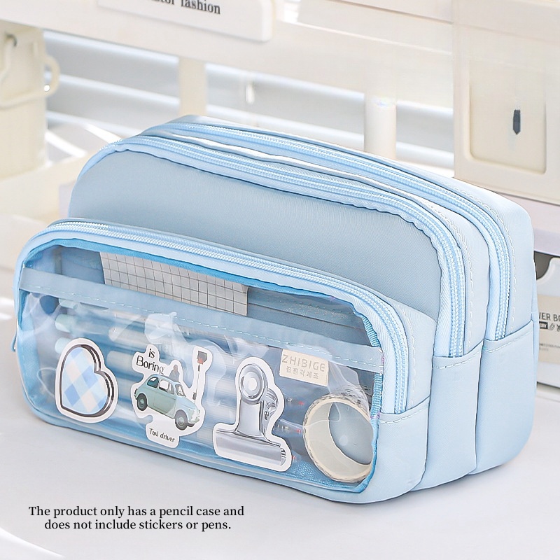 Chique effen etui in koreaanse eenvoud, transparant pennenzakje met grote capaciteit, opbergtas voor schoolspullen: Wit