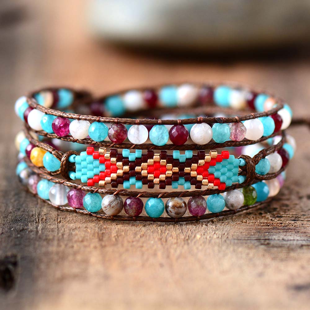 Kleurrijke kralen boho armband vrouwen natuursteen kralen eenvoudige wikkelarmband verjaardag