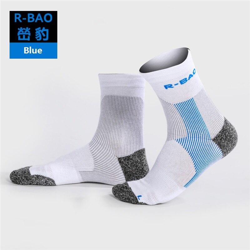 RB054 Men/Women Marathon Running Socks High Protect the Ankle compression sports socks 3pairs=1Lot: Blue / L