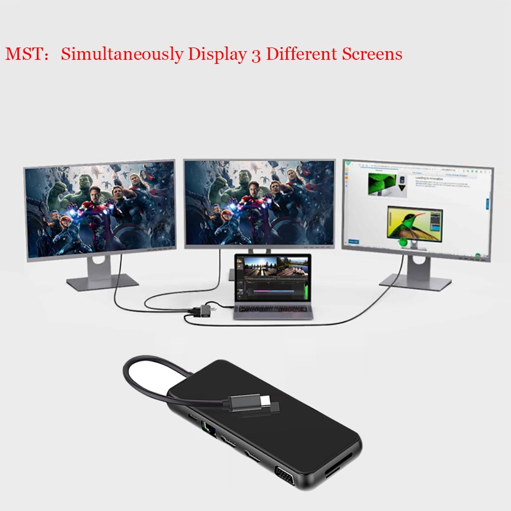 MST Hdmi VGA Adapter 12 IN 1 Docking Station Multi Usbc Hub Dual Hdmi RJ45 VGA PD For Macbook Pro Laptop Accessories Samsung Dex