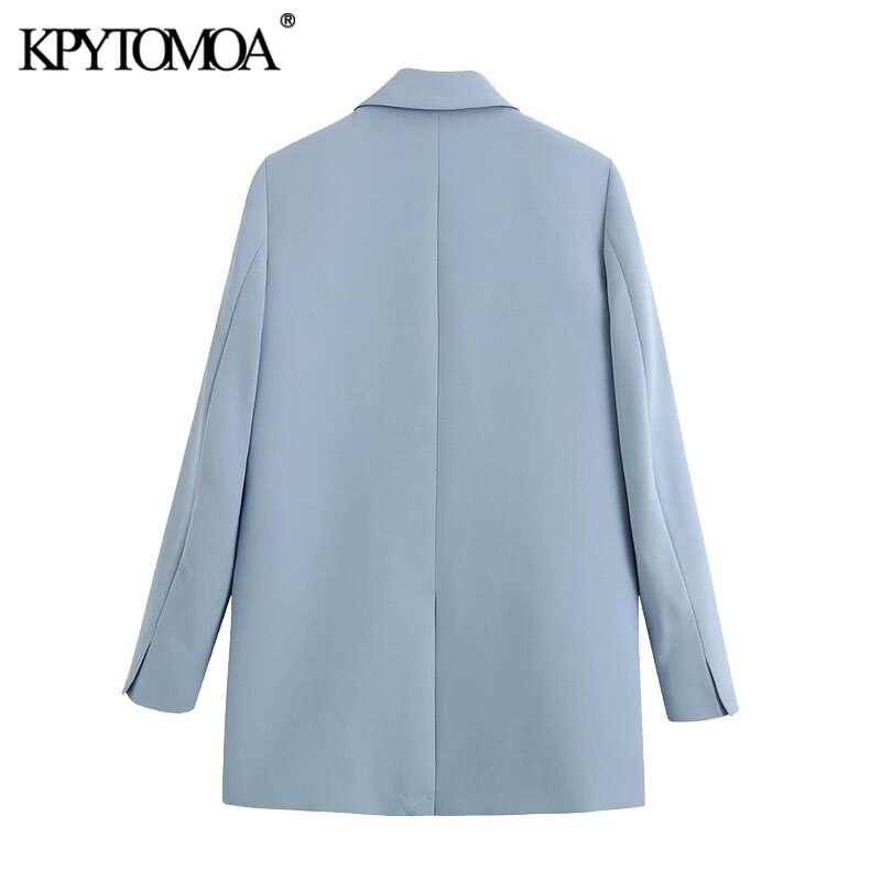 Kpytomoa kvinder kontor slid dobbelt breasted blazere frakke vintage lommer løstsiddende kvindelige overtøj chic toppe