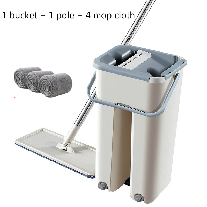 Mopa exprimible para lavar el suelo con cubo Wonderlife Store, limpieza, herramienta de limpiaparabrisas, ofrece rayos, práctico para el hogar: Khaki within 4 pads