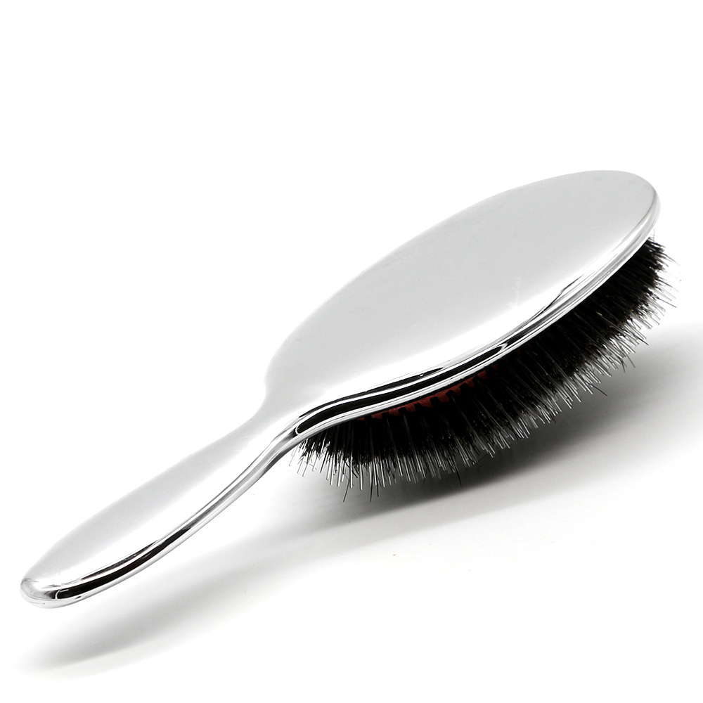 Pure Varkenshaar Paddle Borstel Antistatische Salon Ovale Haar Borstel Met Air Tas Borstels Kam In Zilver en Goud