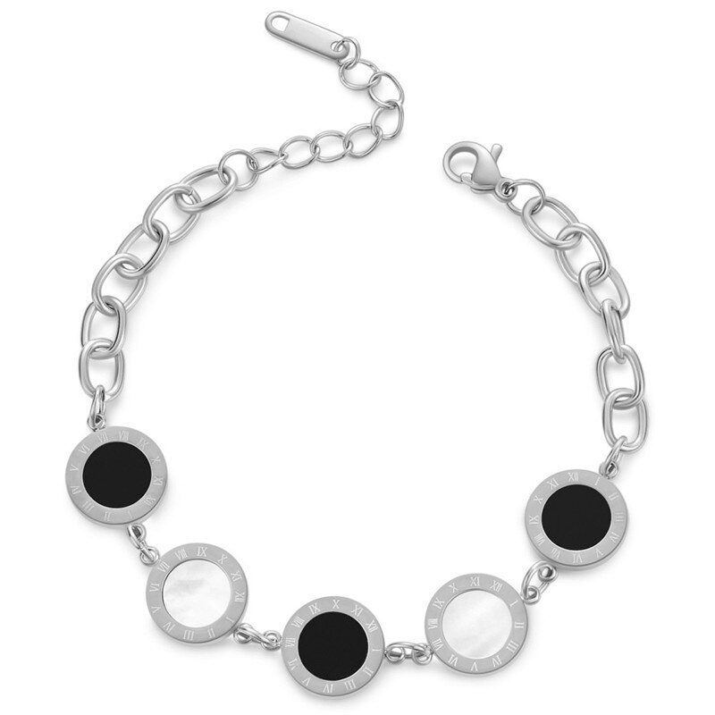Roman Numeral Shell Bracelets For Women Stainless Steel Brand Jewelry Bracelet Ladies Rose Gold Chain Bracelets Female Silvery: silver
