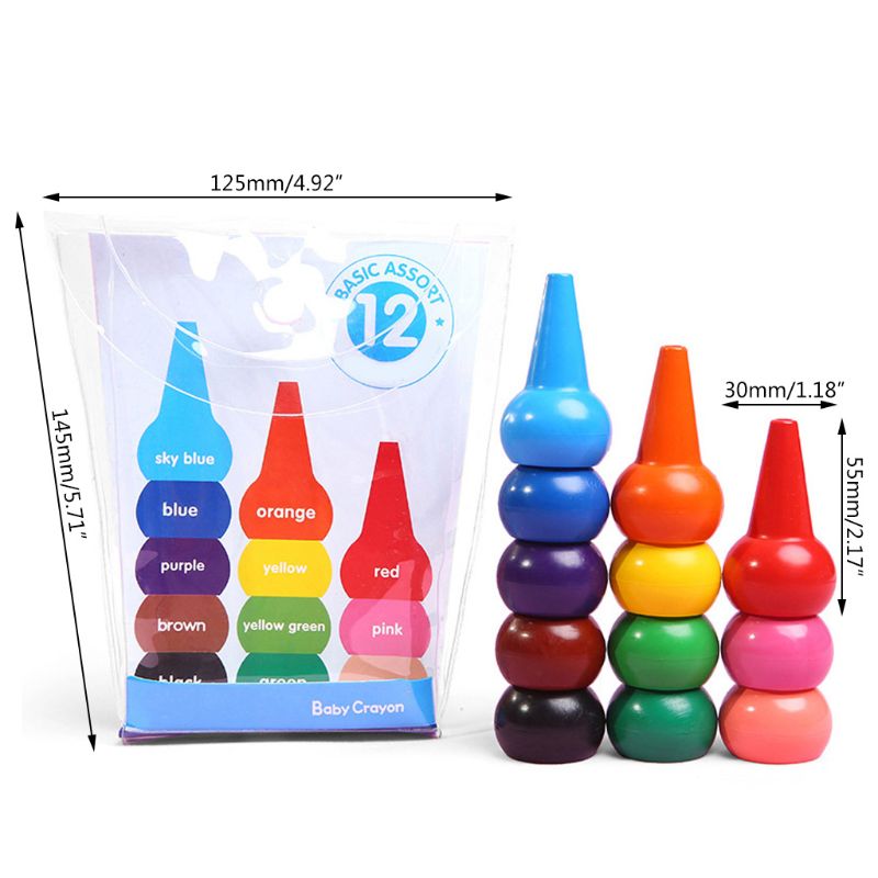 Crayones de dedo 3D de 12 colores, pintura lavable no tóxica, cera de dibujo para niños pequeños,