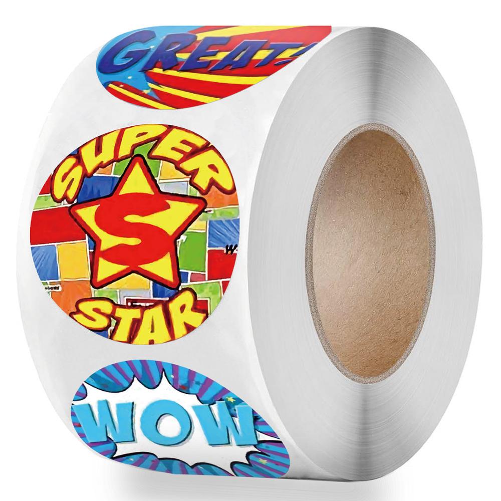 500pcs/roll English Stickers For Kids Teacher Reward Stickers School Classroom Supplies 1 inch 8 Designs Motivational Stickers