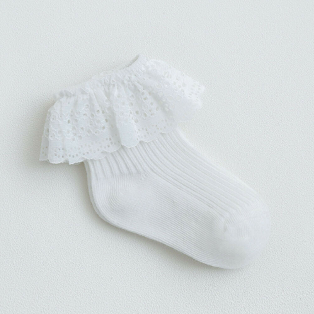 Children Accessories Ankle Fancy Retro Lace Ruffle Frilly Princess Cotton Beauty Socks Solid Rib Socks 6M-5T