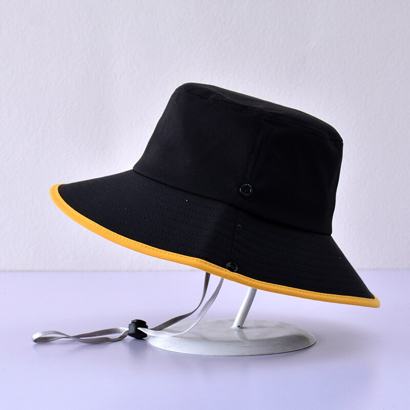 Zomer Katoen Jongen Emmer Hoed Kinderen Solid Plain Panama Unisex Strand Meisjes Zon Hoeden Snoep Kleur Cap Uv-bescherming Kids motorkap: black