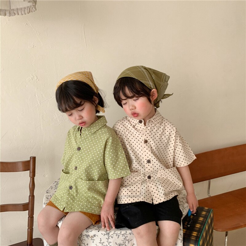 Zomer Jongens En Meisjes Dot Korte Mouwen Unisex Kinderen Losse Casual Tops 2-6Y
