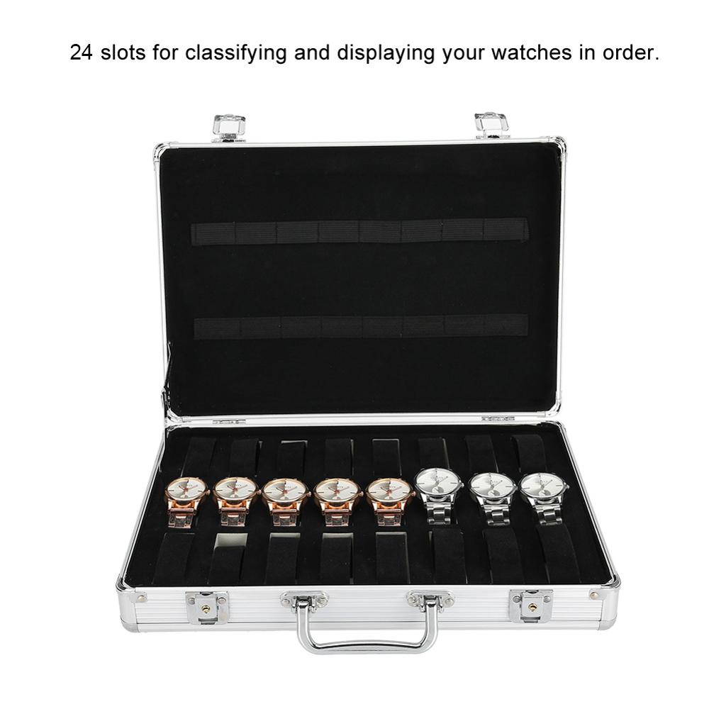 Luksus 32 gitre aluminiumslegering ur display kuffert opbevaringsboks med 2 nøgler rejse ur arrangør sagsamling forsyningskasse