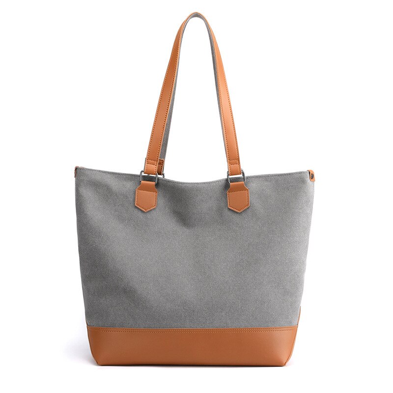 Bolso de lona a la para mujer, bolsa de lona de con contraste de color PU, informal, de gran capacidad: Gray