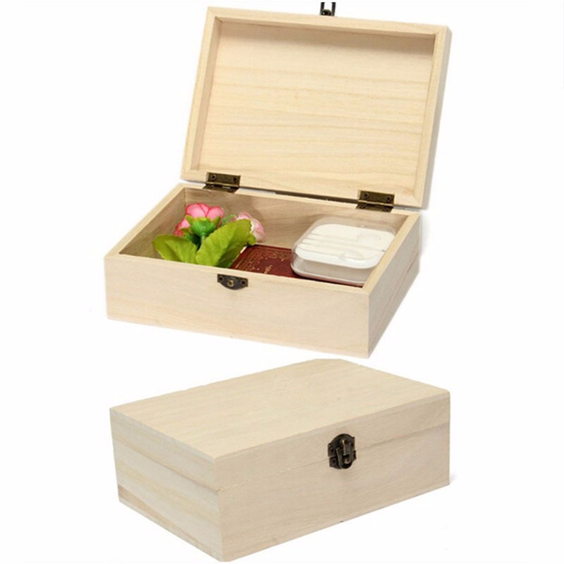 Natural Wooden Storage Box With Lid Golden Lock 7 Style Postcard Home Organizer Handmade Craft Jewelry Case Wooden Box Casket