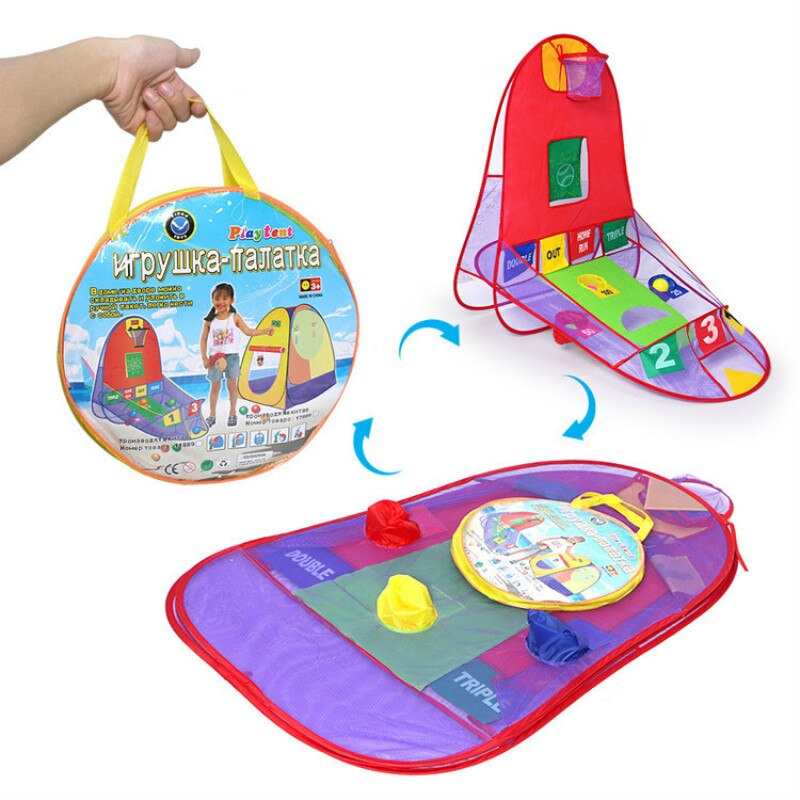 Foldable Ball Pits Pop Up Kids Basketball Shooting Tent 3 In 1 with 4 Ocean Ball Portable Interactive Indoor/Outdoor Game: Default Title