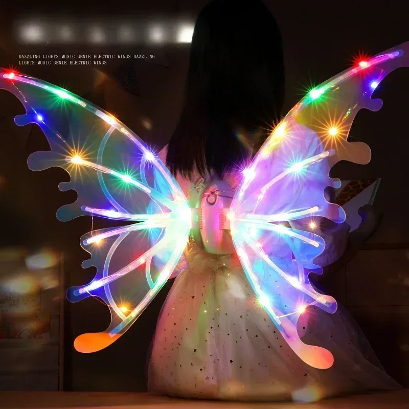 Girls Angel Elf Butterfly Wings with Dazzling Color Lights And Sound Effects Feather Back Decoration Musical Butterfly Toy
