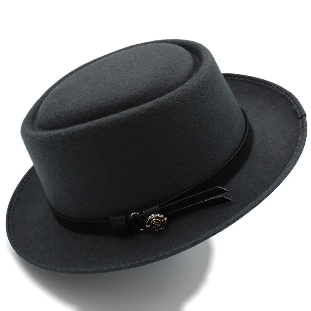 Women's Fedora Hat with Pork Pie Hat for Lady Church Wool Felt Hat Gambler Panama Trilby Hat Size 58cm: Gray